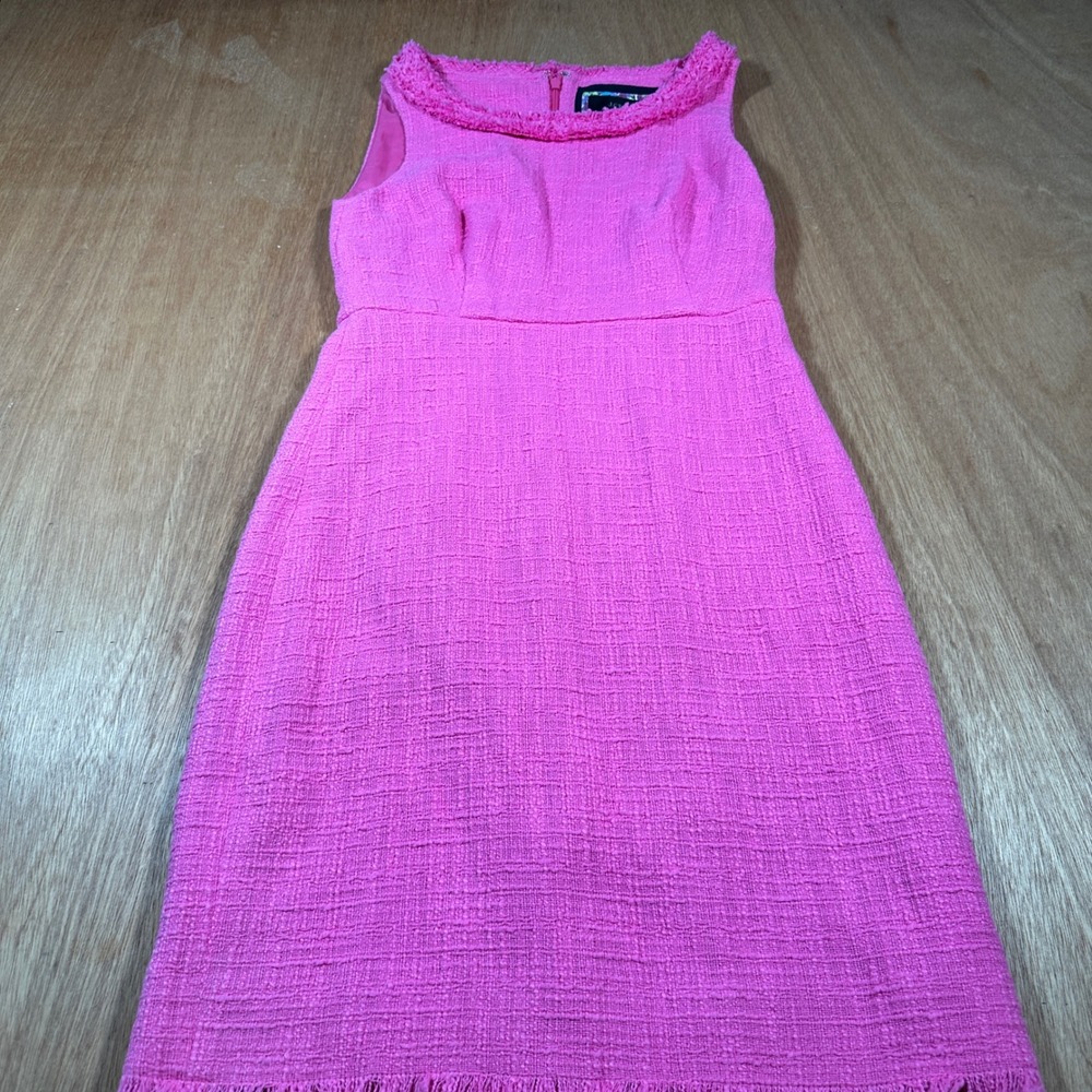 J.Crew Tweed Sheath Dress Womens 2P Pink Frayed Trim Sleeveless Re-Imagined